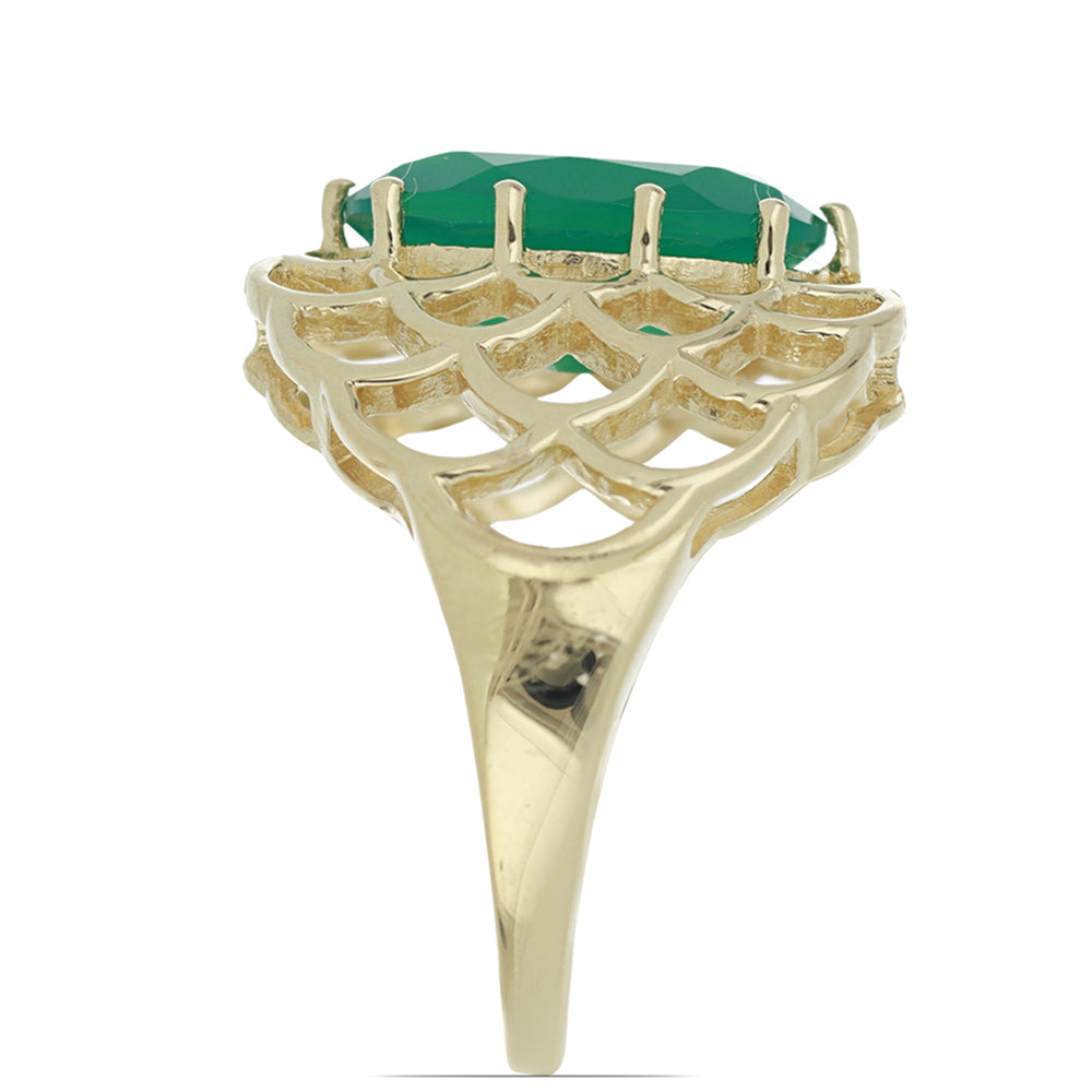 Goldplattierter Silberring mit grünem Achat aus Spruce Pine