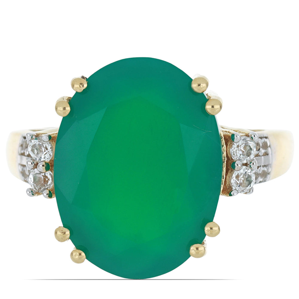 Goldplattierter Silberring mit grünem Achat aus Spruce Pine und weißem Topas 1 