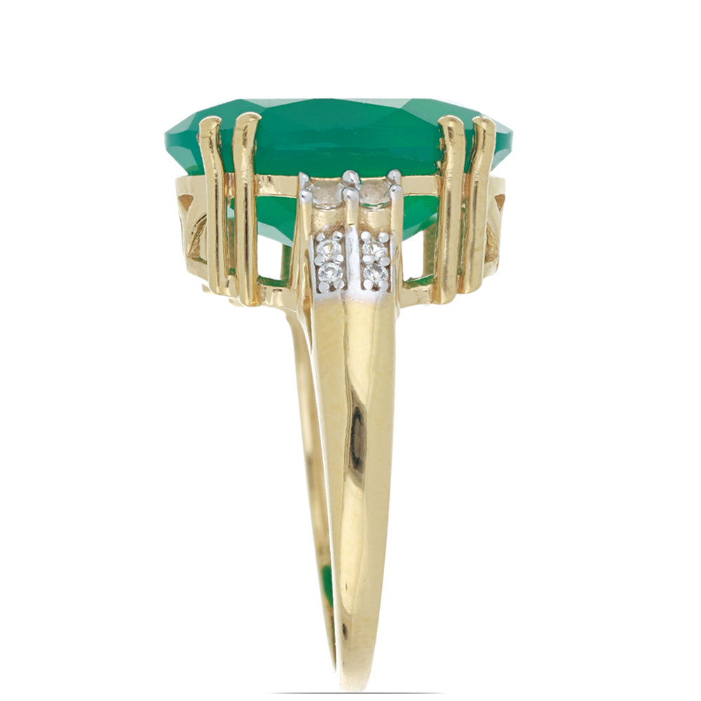 Goldplattierter Silberring mit grünem Achat aus Spruce Pine und weißem Topas 3 