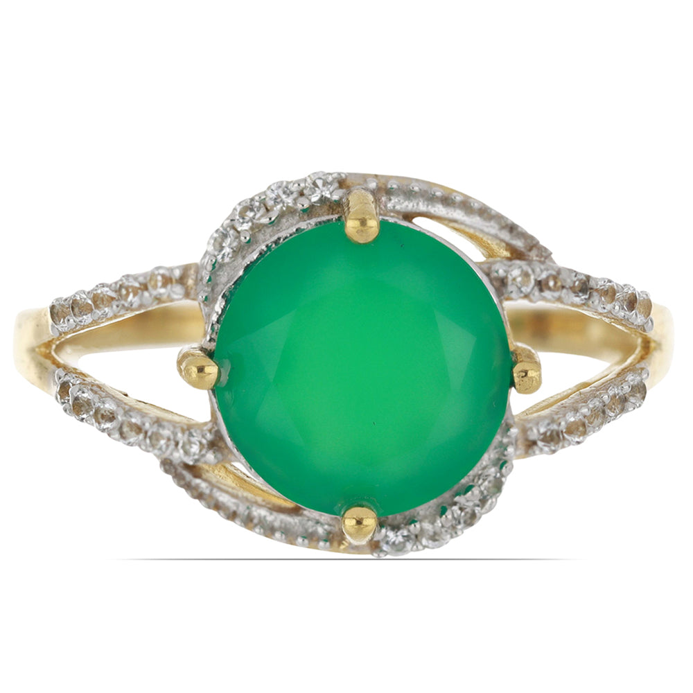 Goldplattierter Silberring mit grünem Achat aus Spruce Pine und weißem Topas 1 