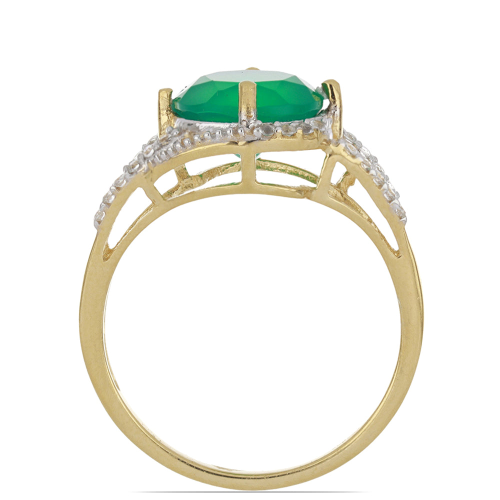 Goldplattierter Silberring mit grünem Achat aus Spruce Pine und weißem Topas