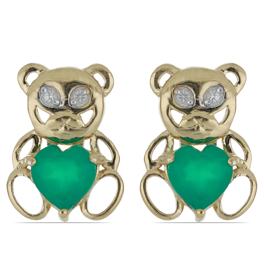 Goldplattierte Silberohrringe mit grünem Achat aus Spruce Pine und weißem Topas