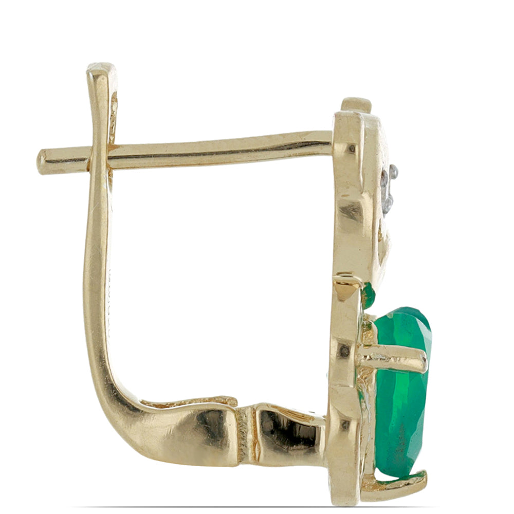 Goldplattierte Silberohrringe mit grünem Achat aus Spruce Pine und weißem Topas