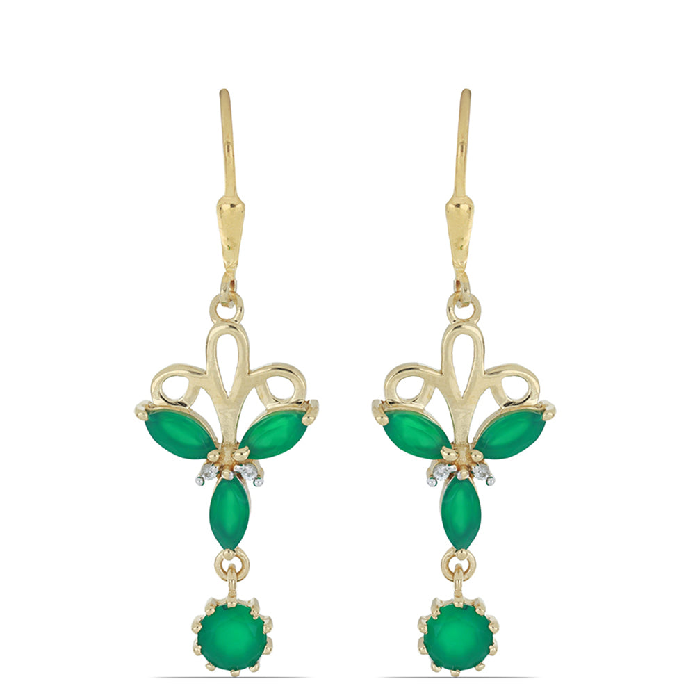 Goldplattierte Silberohrringe mit grünem Achat aus Spruce Pine und weißem Topas