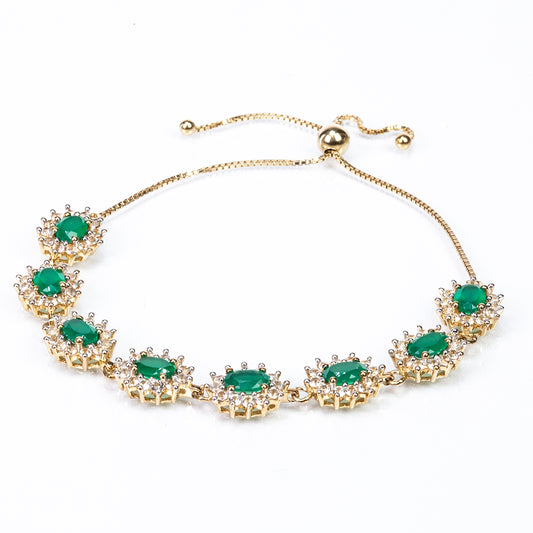 Goldplattiertes Silberarmband mit grünem Achat aus Spruce Pine und weißem Topas