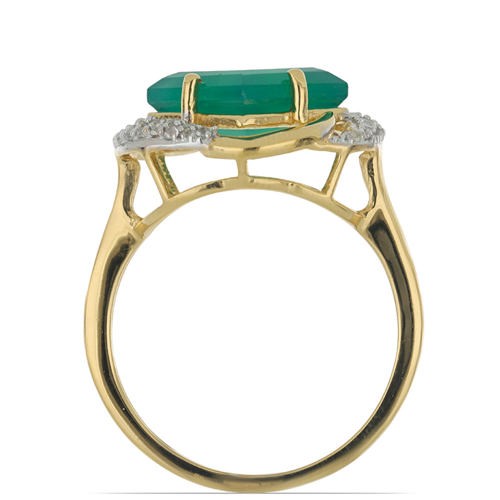 Goldplattierter Silberring mit grünem Achat aus Spruce Pine und weißem Topas