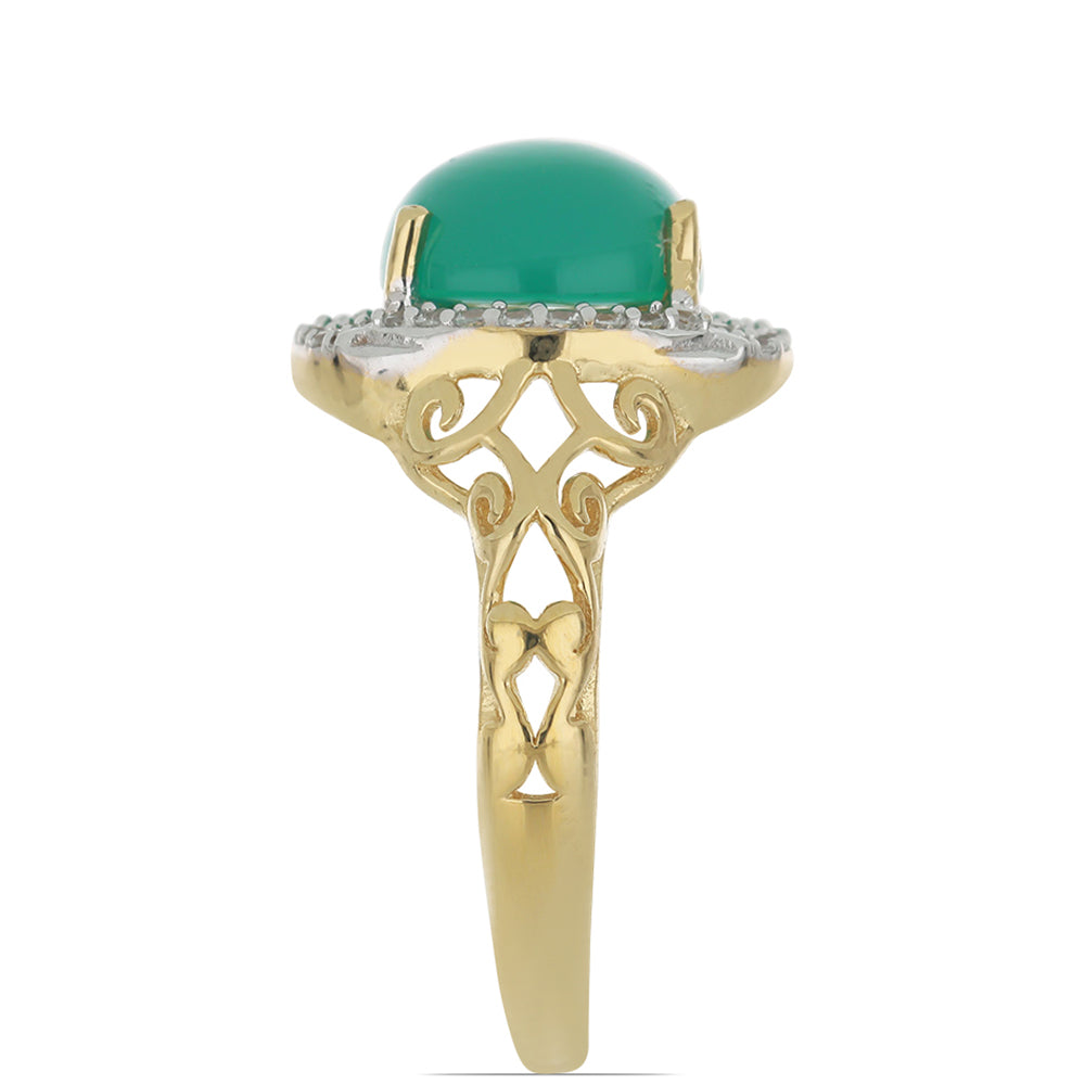 Goldplattierter Silberring mit grünem Achat aus Spruce Pine und weißem Topas 3 