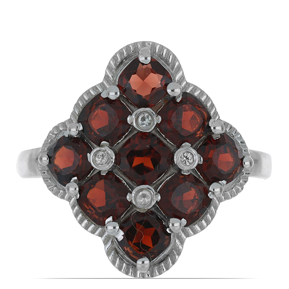 Silberring mit Barton Granat und weißem Topas