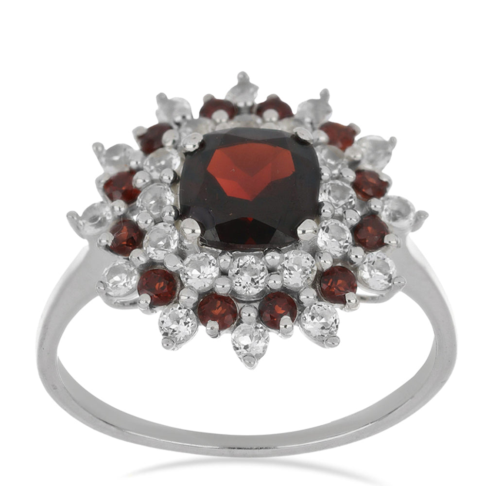 Silberring mit Barton Granat und weißem Topas