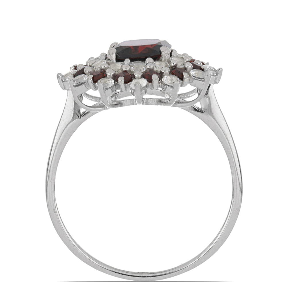 Silberring mit Barton Granat und weißem Topas