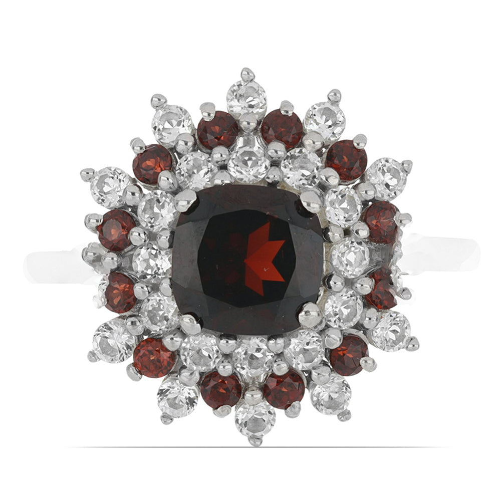 Silberring mit Barton Granat und weißem Topas