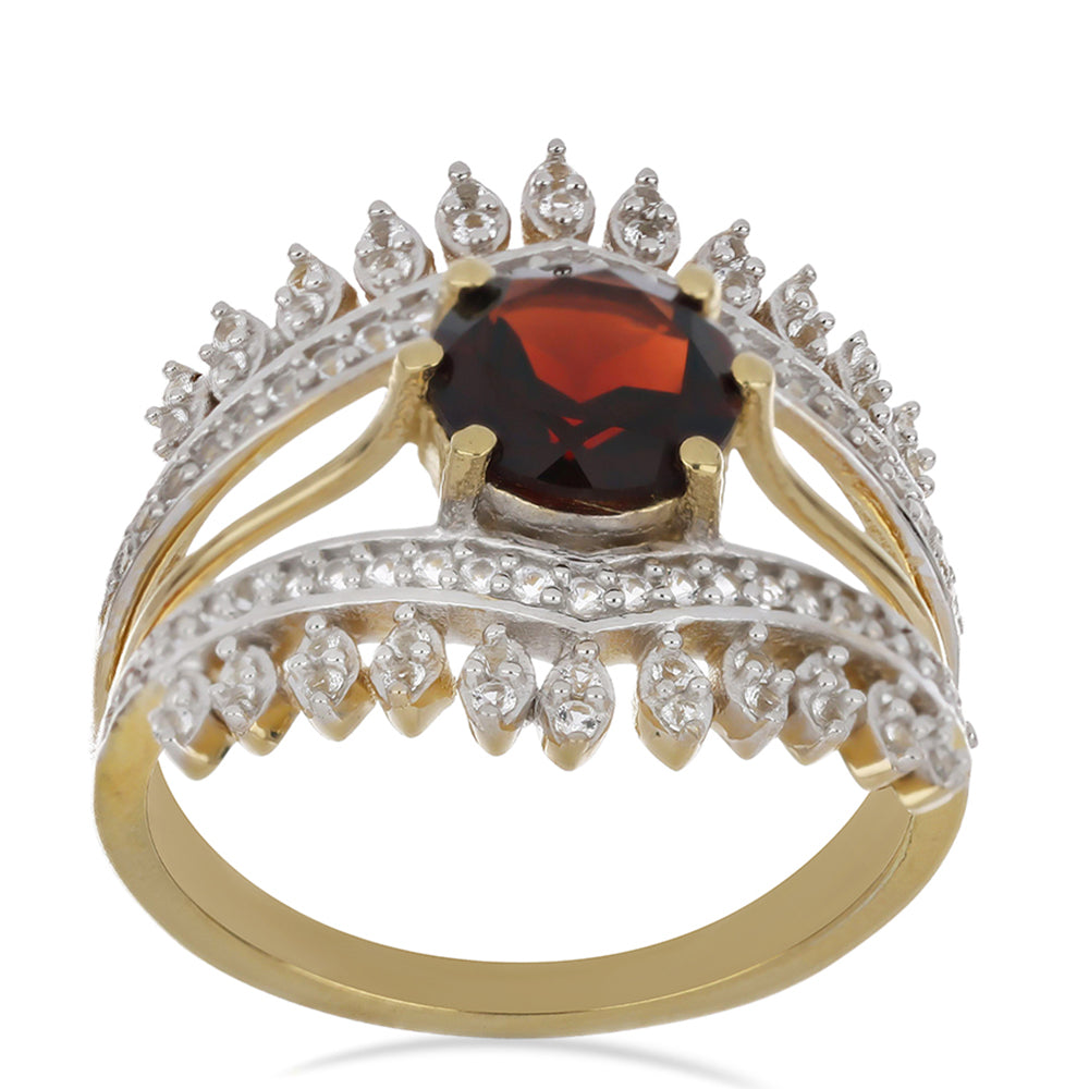Goldplattierter Silberring mit Barton Granat und weißem Topas