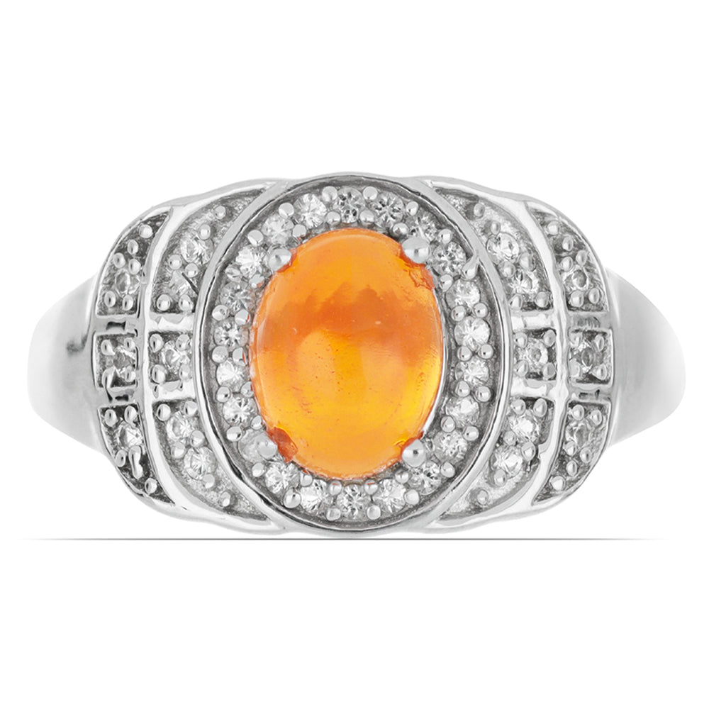 Silberring mit orangefarbenem Opal aus Lega Dembi und weißem Topas 1 