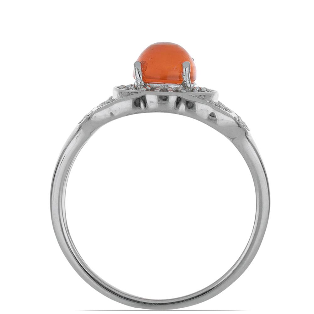 Silberring mit orangefarbenem Opal aus Lega Dembi und weißem Topas