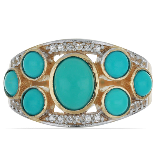 Goldplattierter Silberring mit Dornröschen Türkis und weißem Topas