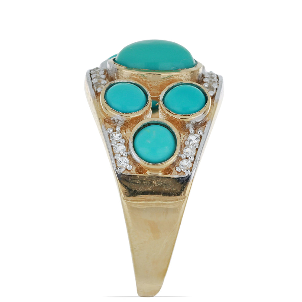Goldplattierter Silberring mit Dornröschen Türkis und weißem Topas 3 