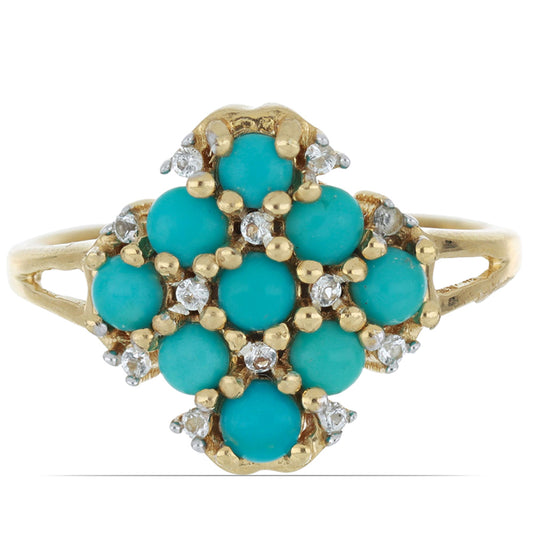 Goldplattierter Silberring mit Dornröschen Türkis und weißem Topas