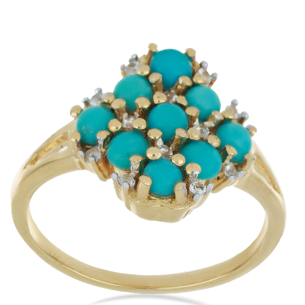 Goldplattierter Silberring mit Dornröschen Türkis und weißem Topas 3 