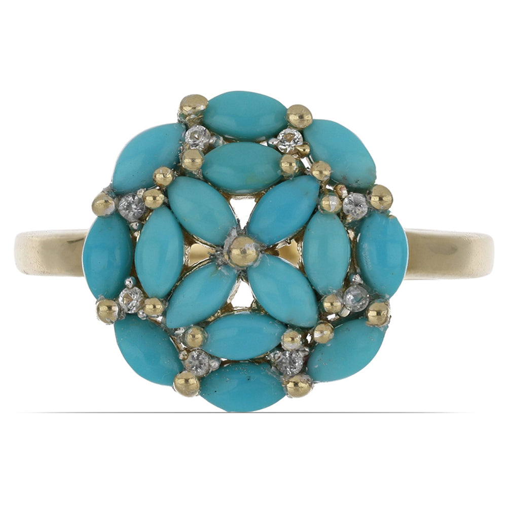 Goldplattierter Silberring mit Dornröschen Türkis und weißem Topas 1 