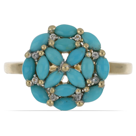 Goldplattierter Silberring mit Dornröschen Türkis und weißem Topas