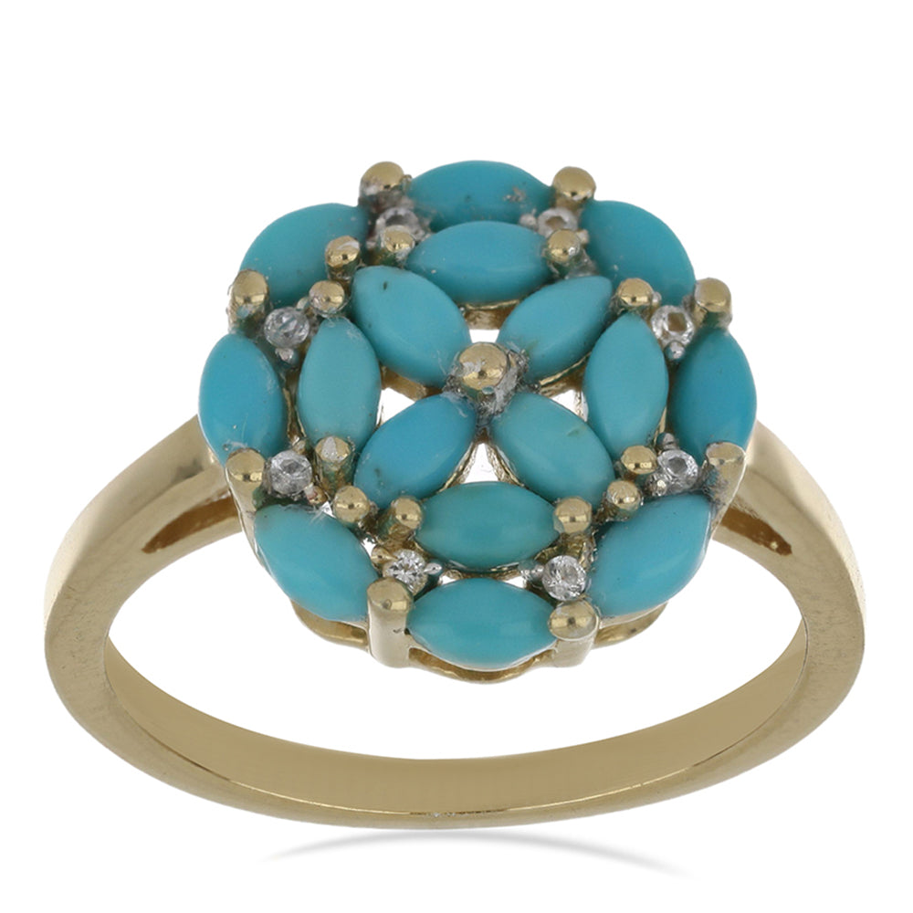 Goldplattierter Silberring mit Dornröschen Türkis und weißem Topas