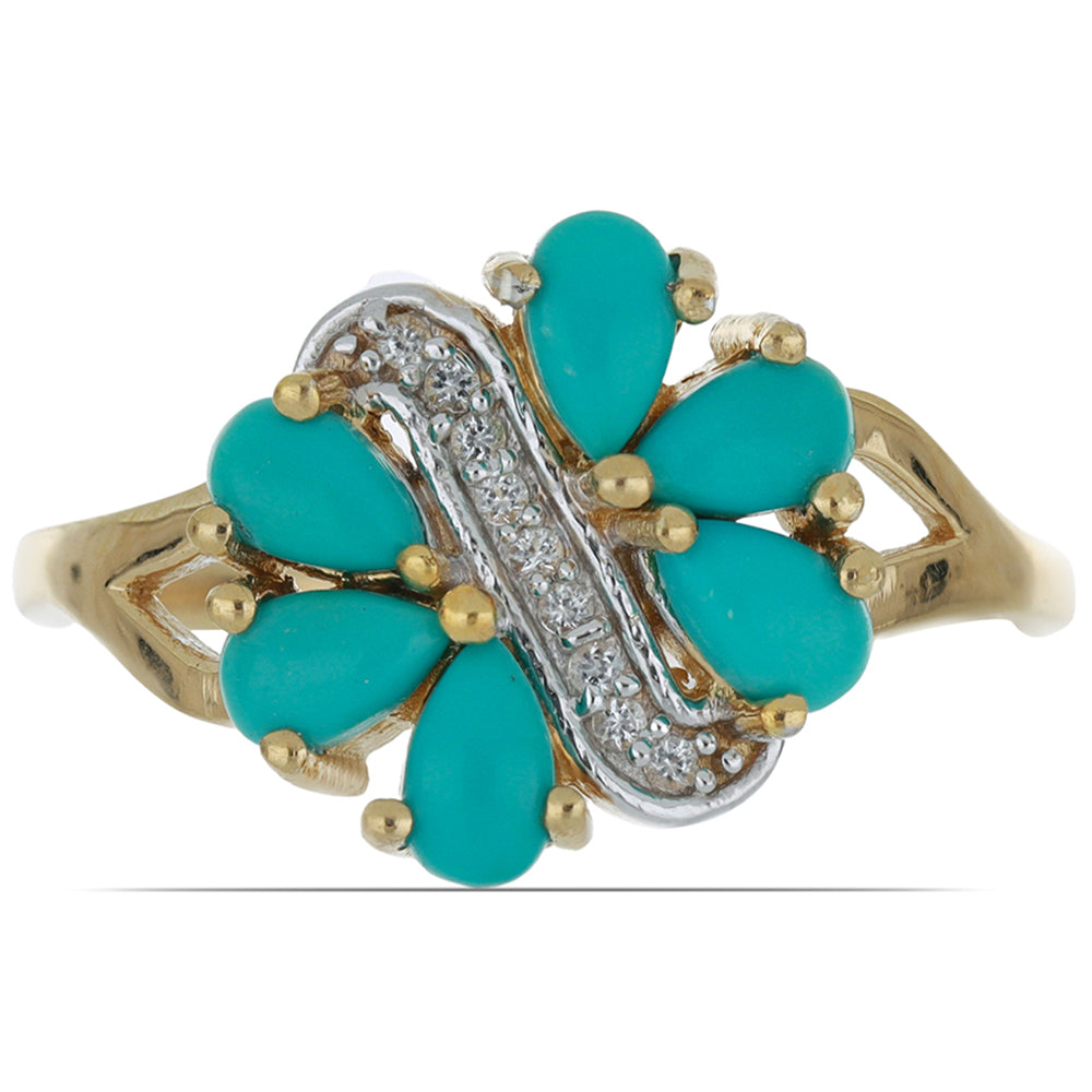 Goldplattierter Silberring mit Dornröschen Türkis und weißem Topas 1 