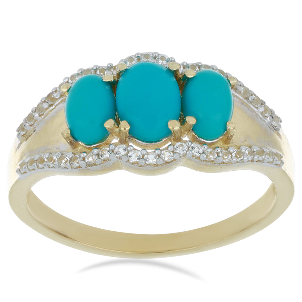 Goldplattierter Silberring mit Dornröschen Türkis und weißem Topas