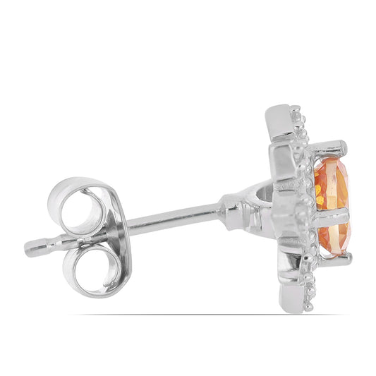 Silberohrringe mit Padparadscha Quarz und weißem Topas