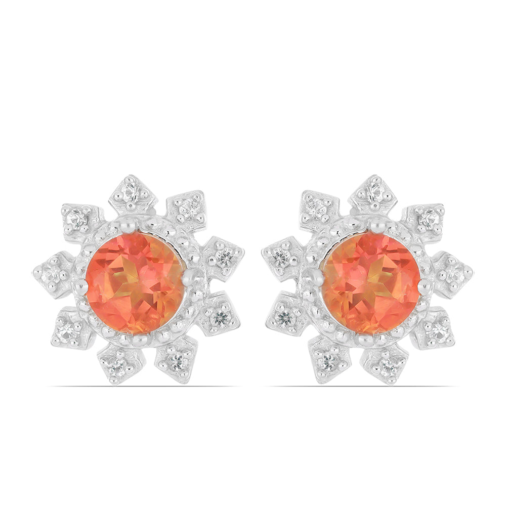 Silberohrringe mit Padparadscha Quarz und weißem Topas 1 