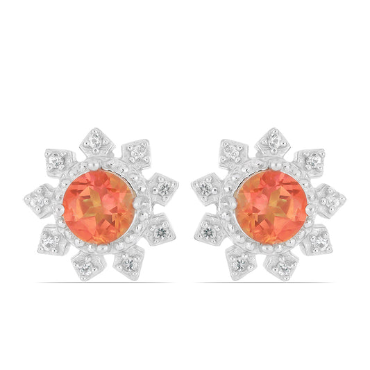 Silberohrringe mit Padparadscha Quarz und weißem Topas