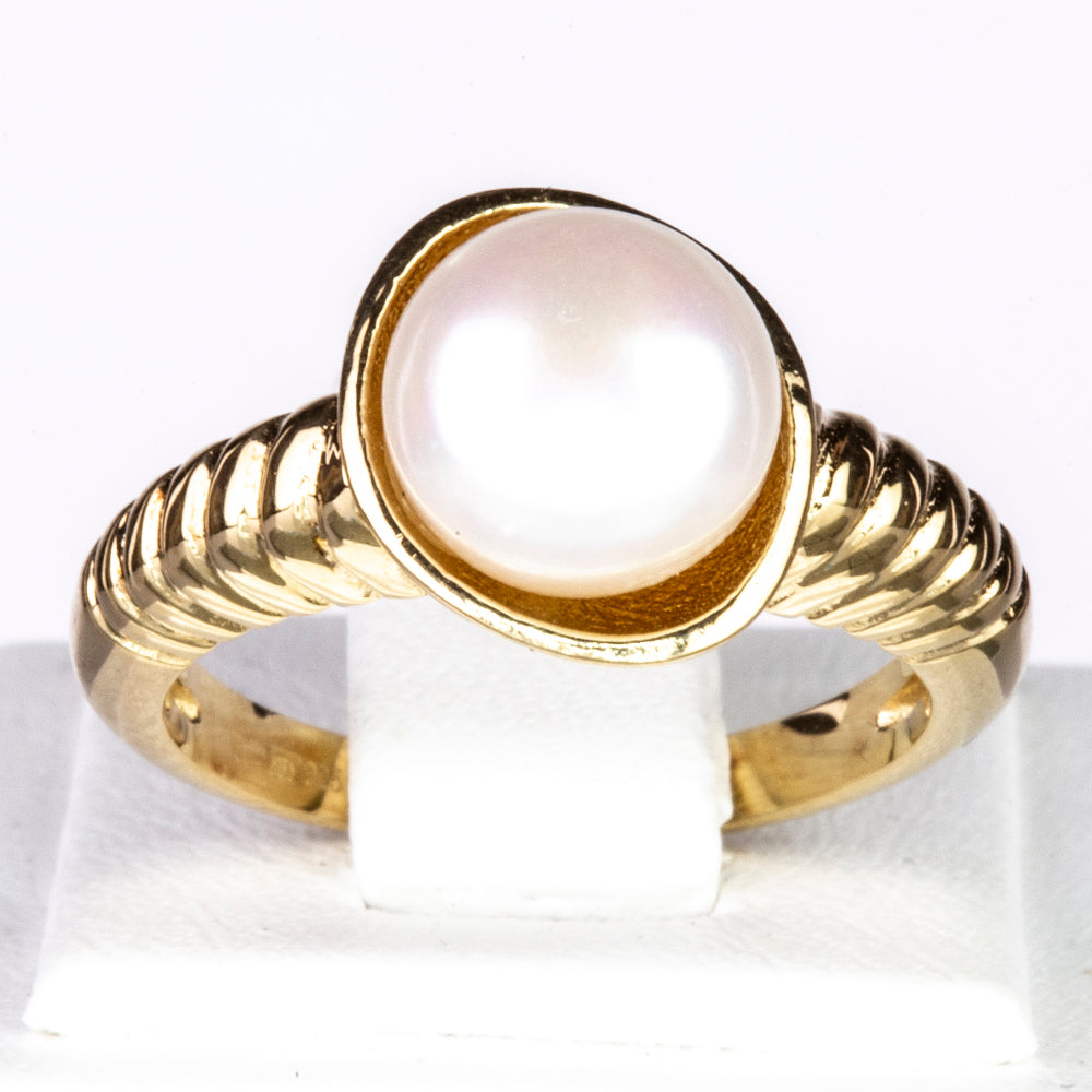 Goldplattierter Silberring mit weißer Süßwasserperle 1 