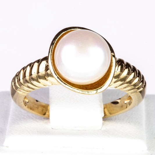 Goldplattierter Silberring mit weißer Süßwasserperle