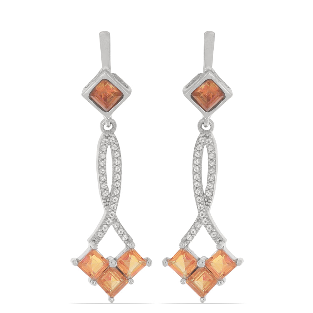 Silberohrringe mit Padparadscha Quarz und weißem Topas