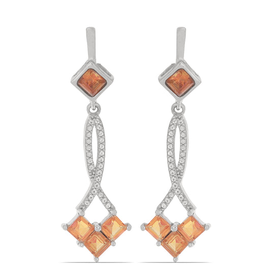 Silberohrringe mit Padparadscha Quarz und weißem Topas