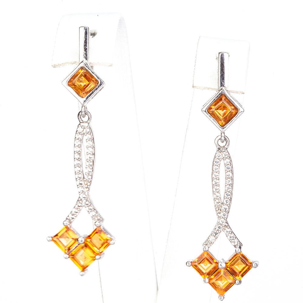 Silberohrringe mit Padparadscha Quarz und weißem Topas