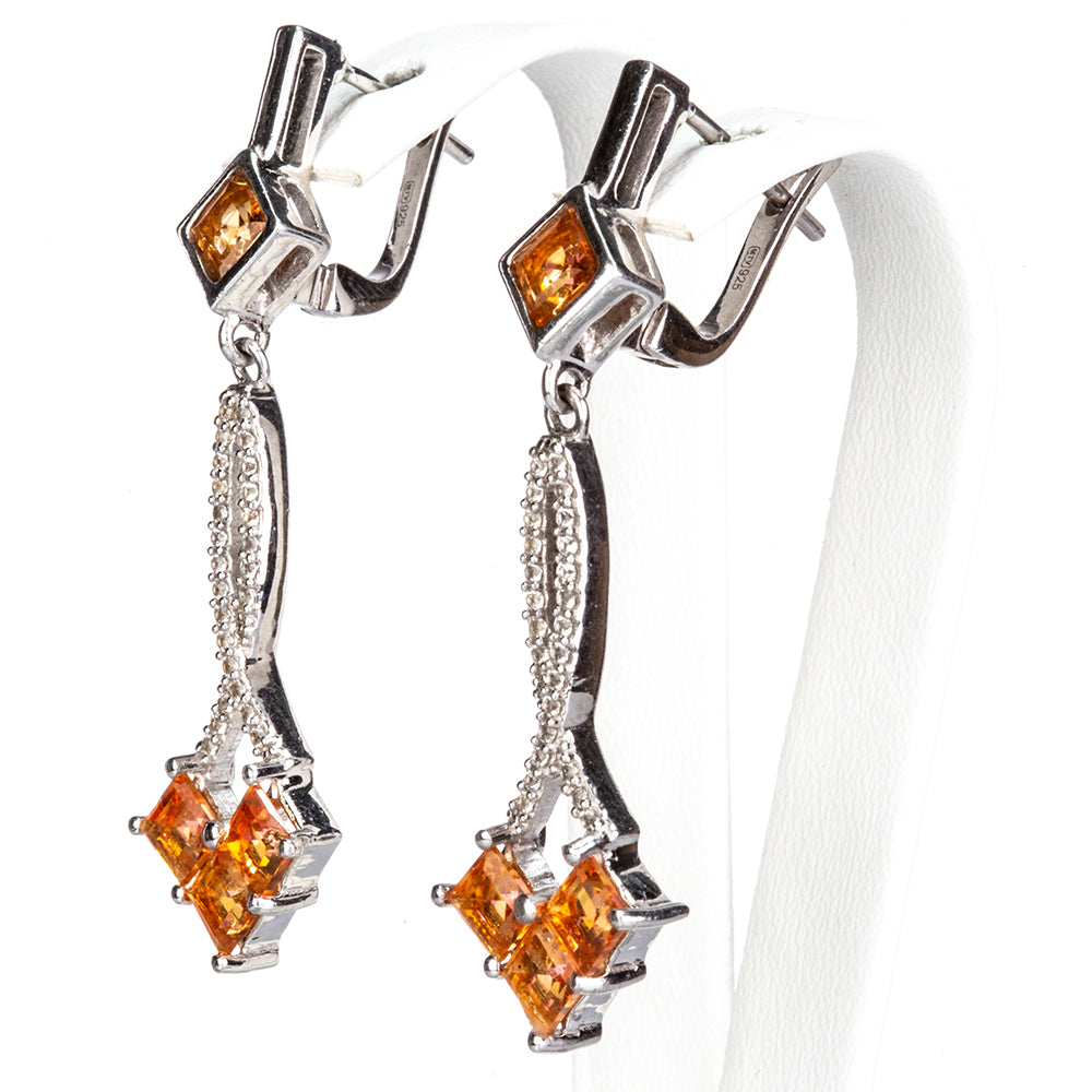 Silberohrringe mit Padparadscha Quarz und weißem Topas 4 