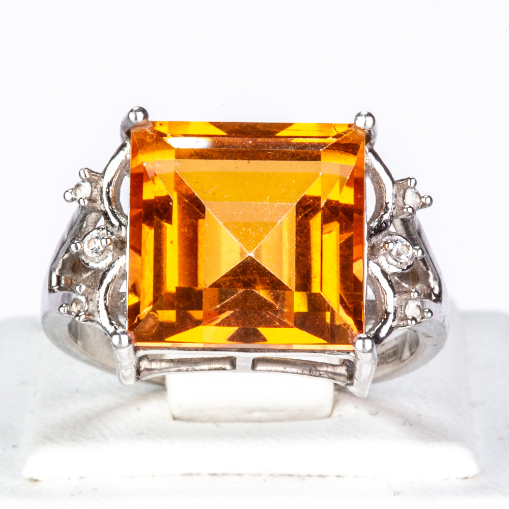 Silberring mit Padparadscha Quarz und weißem Topas