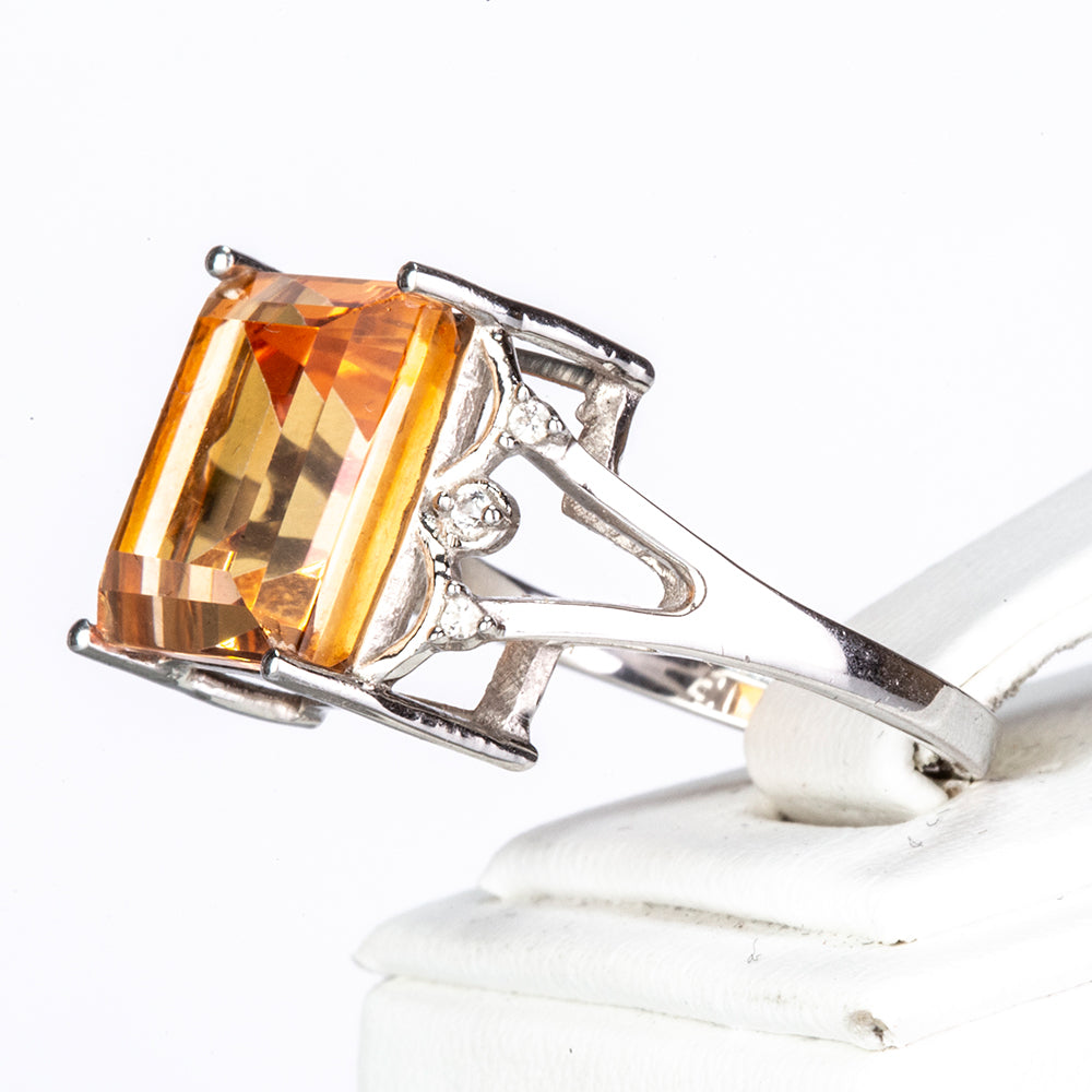 Silberring mit Padparadscha Quarz und weißem Topas 6 