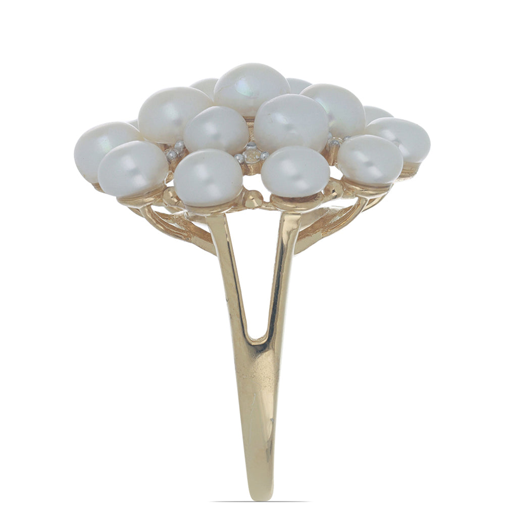 Goldplattierter Silberring mit weißer Süßwasserperle