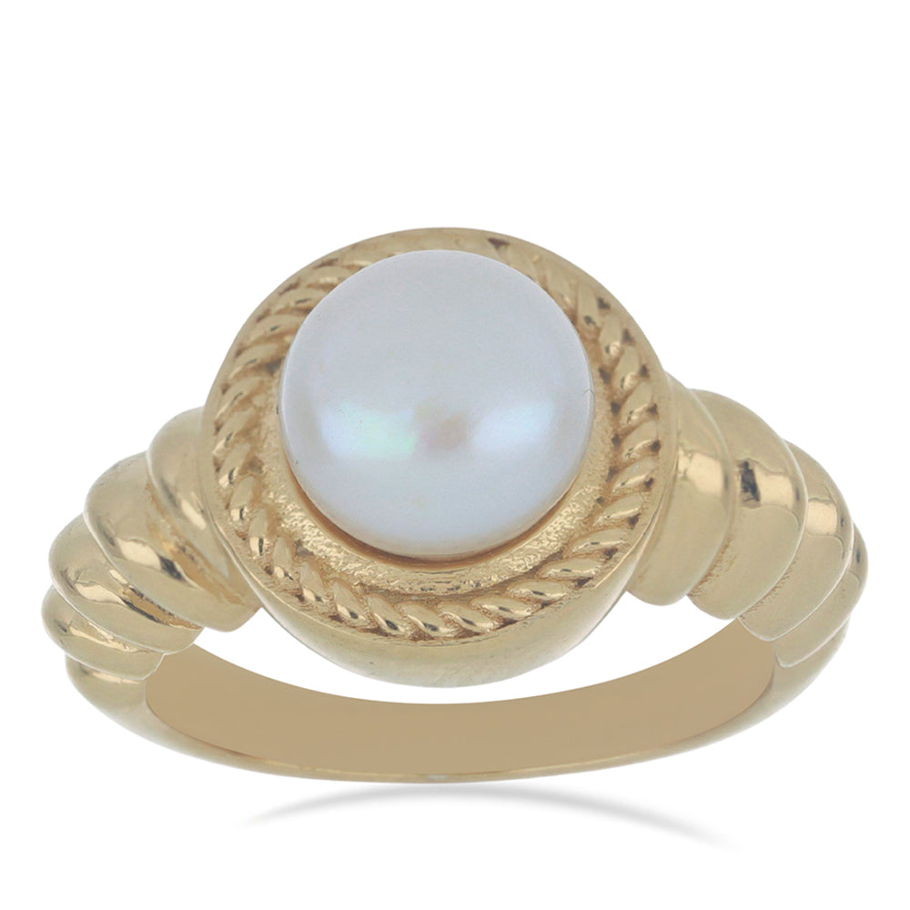 Goldplattierter Silberring mit weißer Süßwasserperle 2 