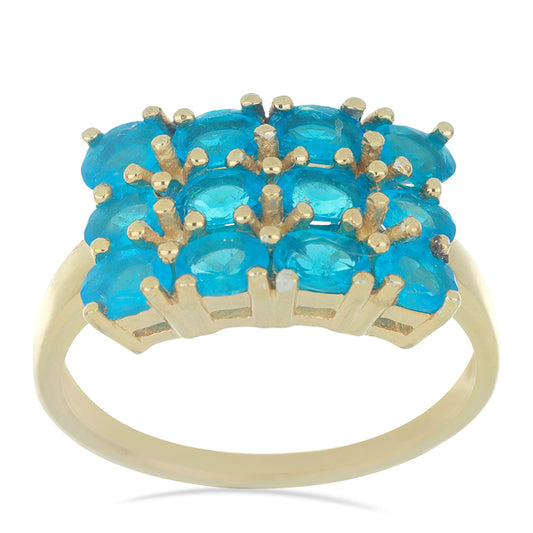 Goldplattierter Silberring mit neon Apatit aus Sludyanka