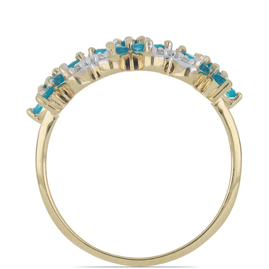 Goldplattierter Silberring mit neon Apatit aus Sludyanka und weißem Topas