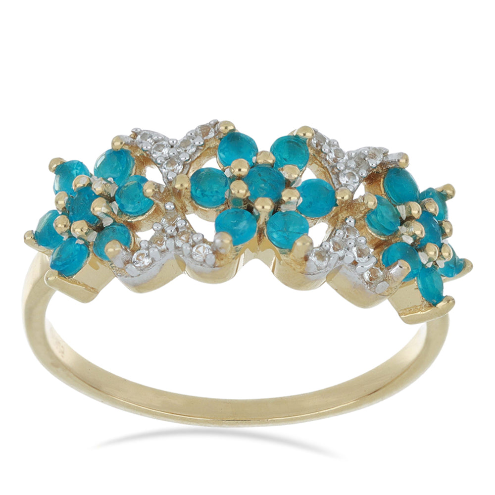 Goldplattierter Silberring mit neon Apatit aus Sludyanka und weißem Topas 1 