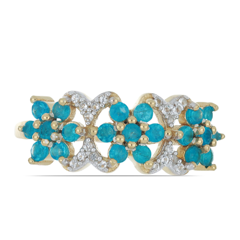 Goldplattierter Silberring mit neon Apatit aus Sludyanka und weißem Topas