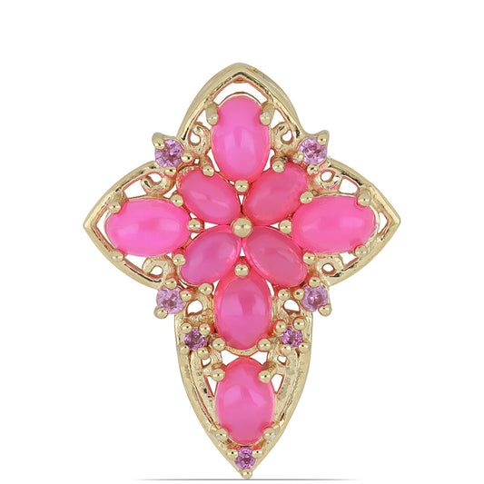 Goldplattierter Silberanhänger mit rosa Opal aus Lega Dembi