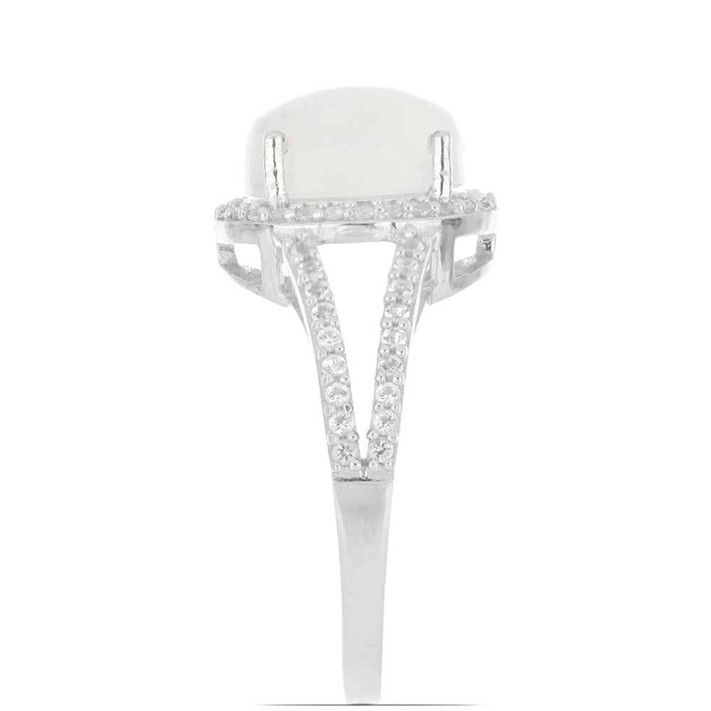 Silberring mit Regenbogenmondstein und weißem Topas