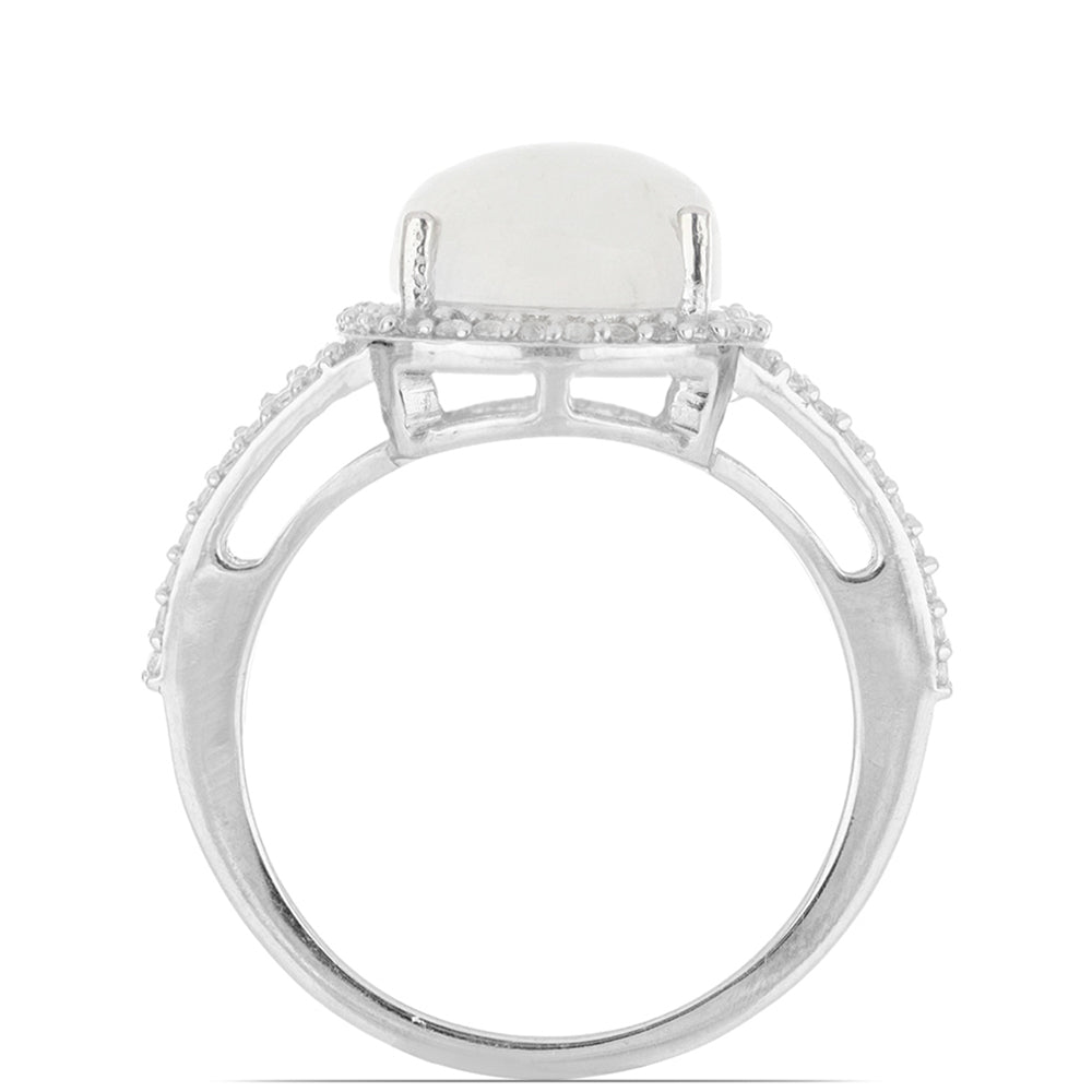 Silberring mit Regenbogenmondstein und weißem Topas