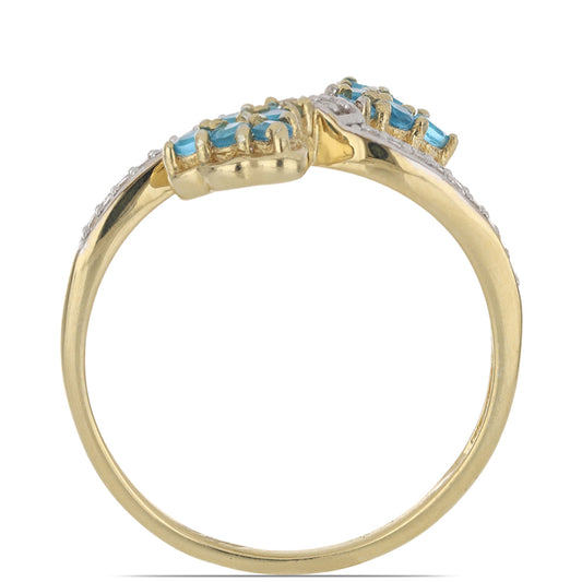 Goldplattierter Silberring mit neon Apatit aus Sludyanka und weißem Topas