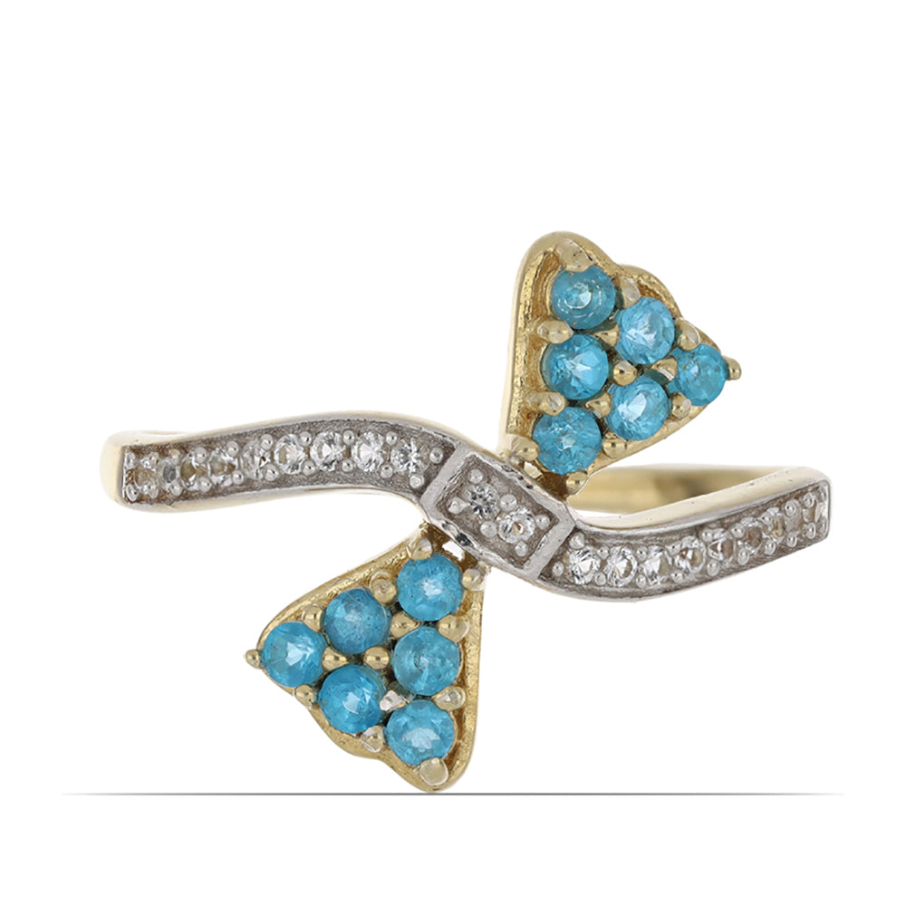 Goldplattierter Silberring mit neon Apatit aus Sludyanka und weißem Topas