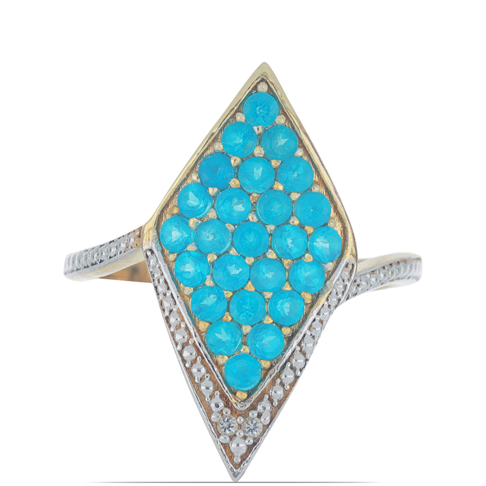 Goldplattierter Silberring mit neon Apatit aus Sludyanka und weißem Topas 1 